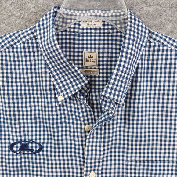 Peter Millar Men’s XXL Blue White Gingham Check Button Down Casual Shirt Preppy - Picture 3 of 8